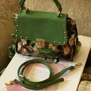 Limited edition Sharif bag patient leather and leather with floral fabric lining